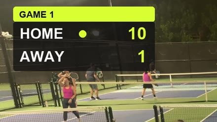 Recorded game frame with the CourtCast score bug reading Home 10, Away 1.